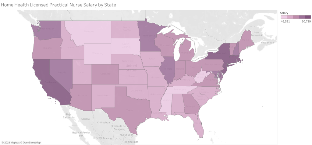 Home Health Licensed Practical Nurse Salary by State Map