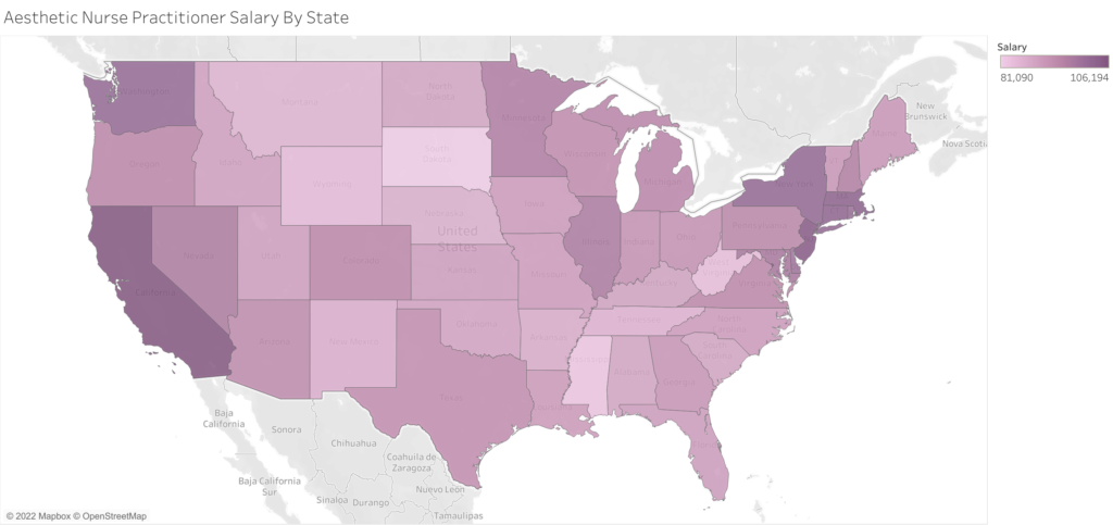 Aesthetic Nurse Practitioner Salary By State Map