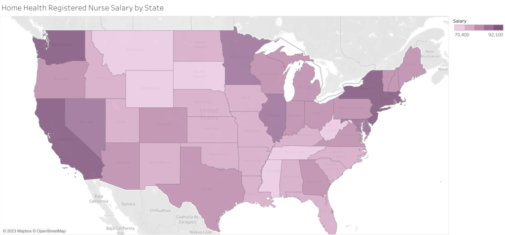 Home Health Registered Nurse Salary by State Map